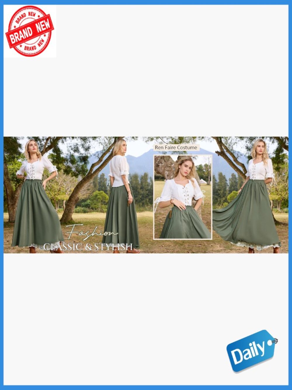 Plus Size Lace-Up Renaissance Blouse Puff Sleeve Peasant Top - Picture 7 of 7